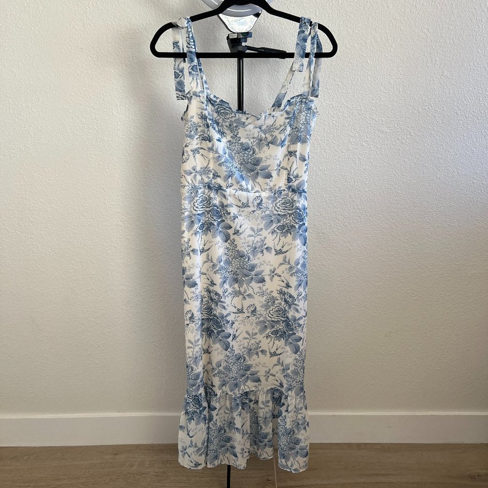 Chicwish Swallow and Rose Printed Tie-Strap Midi Dress